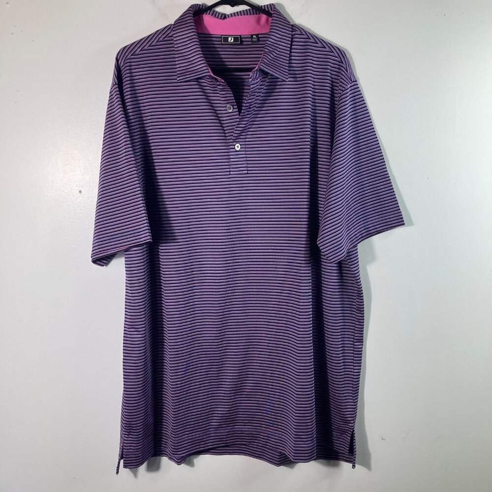Mens FJ Golf Polo Shirt Striped XL Pink Gray Black Polyester‎ Spandex